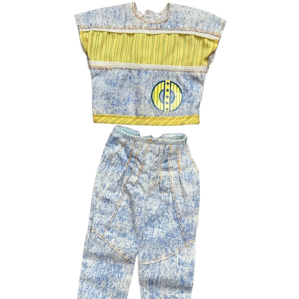 Vintage 1988 Genuine Barbie Ken Clothes Outfit Top Jeans Acid Wash #1690